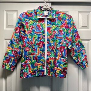 Vintage Koret Francisca Floral Windbreaker Jacket Abstract Botanical Print Sz M